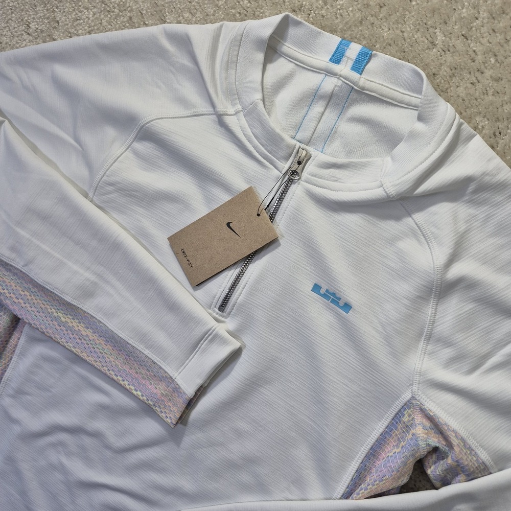 Nike LeBron DNA Dri FIT 1/4 Zip Top Mens Small White Basketball Stretch Gym New